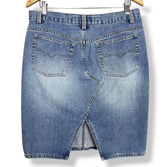 Vintage Y2K Guess Denim Skirt Medium Wash Women Jean Mini Cotton Classic Blue - Picture 2 of 11